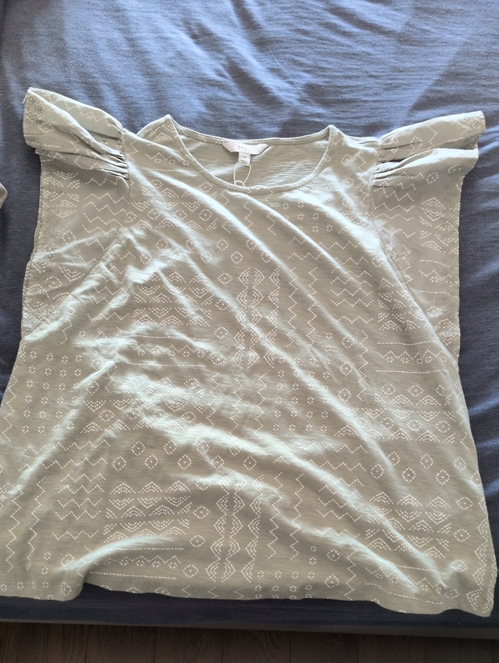 Marks & Spencer Light Sage Eyelet Flutter Sleeve Top